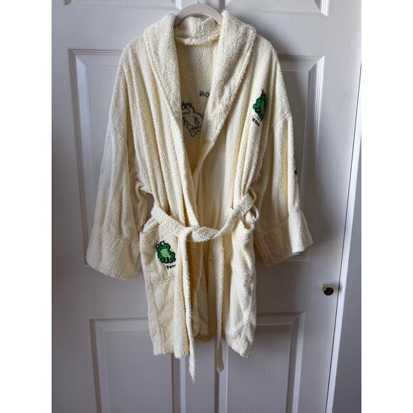 Shut Eye Yellow Frog Terry Cotton Robe Vintage 90s/Y2K | Cozycore Pajamas - Picture 2 of 9